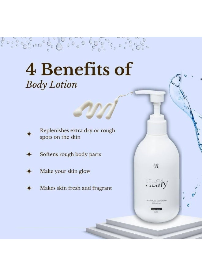 HALLY Haily Nourishing Body Milk 250ml – Nicotinamide Moisturizing Lotion for Smooth, Radiant & Supple Skin, Non-Greasy Formula for Everyday Full Body Care - Image 3